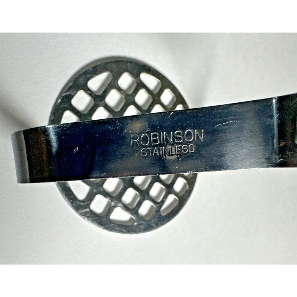 Vintage Robinson Stainless Steel Potato Masher – Wood Handle USA Made Grid Head